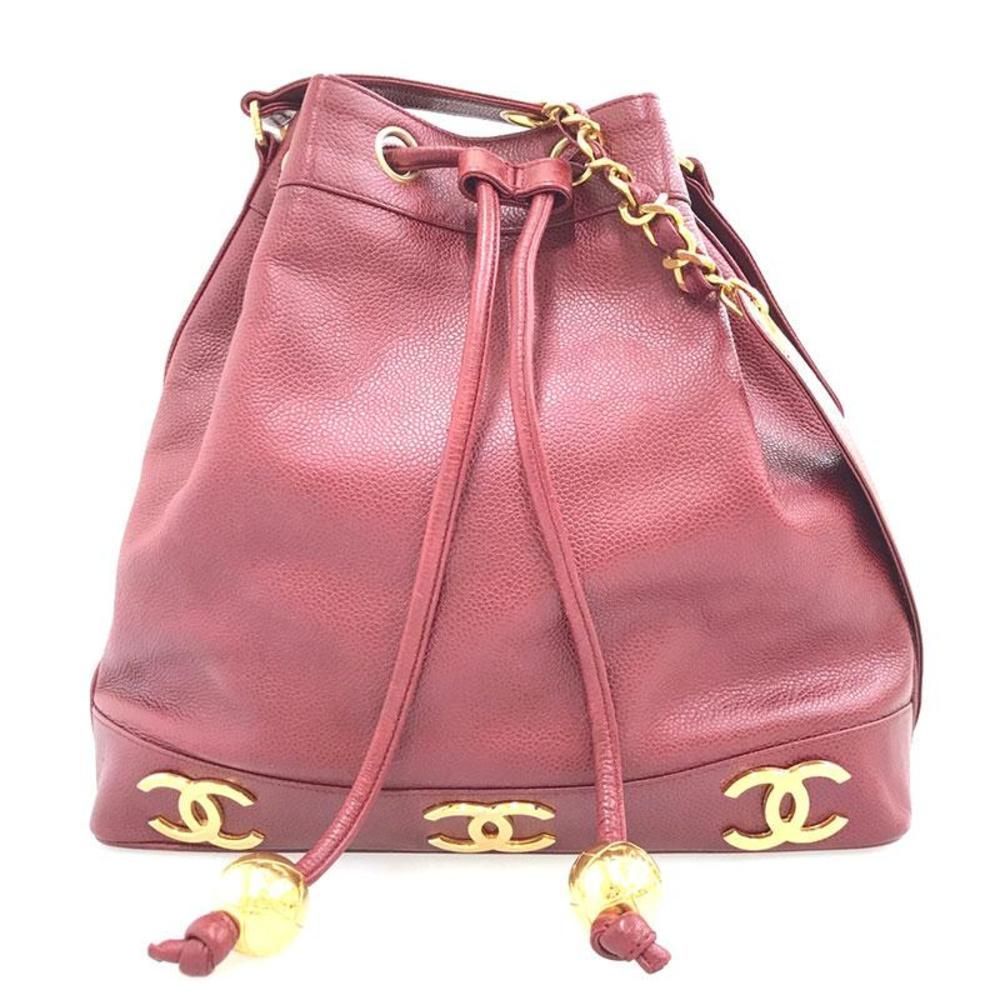 Chanel Caviar Skin Chain Leather Red Shoulder Bag